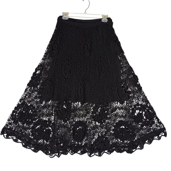 Set of 3 Piece Open Knit Skirt Top and Cardi Size Medium Black Floral Pattern - Picture 3 of 15